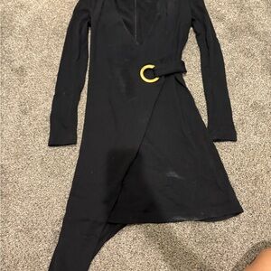 Balmain Black and Gold Asymmetrical Wrap Dress